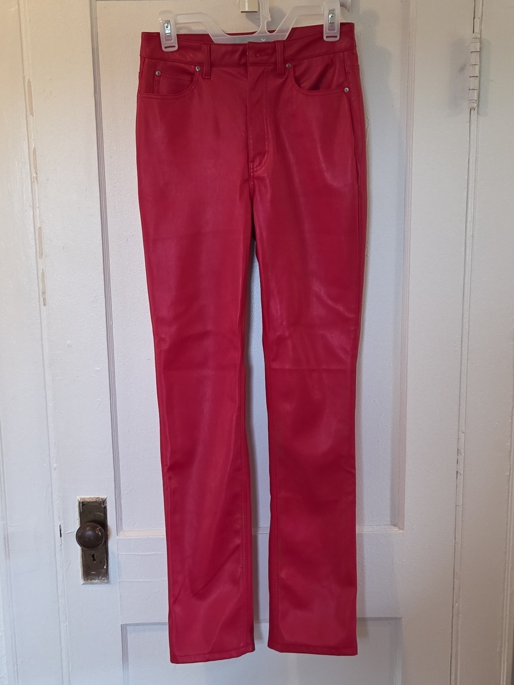 AFRM Red Faux Leather Straight-Leg Jeans In Jester Red